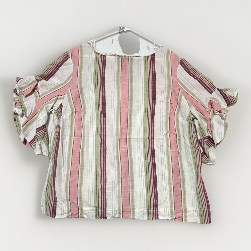Chaps Top Women's 2XL Bell Sleeve Flutter Blouse Cotton Striped Neutral Colors